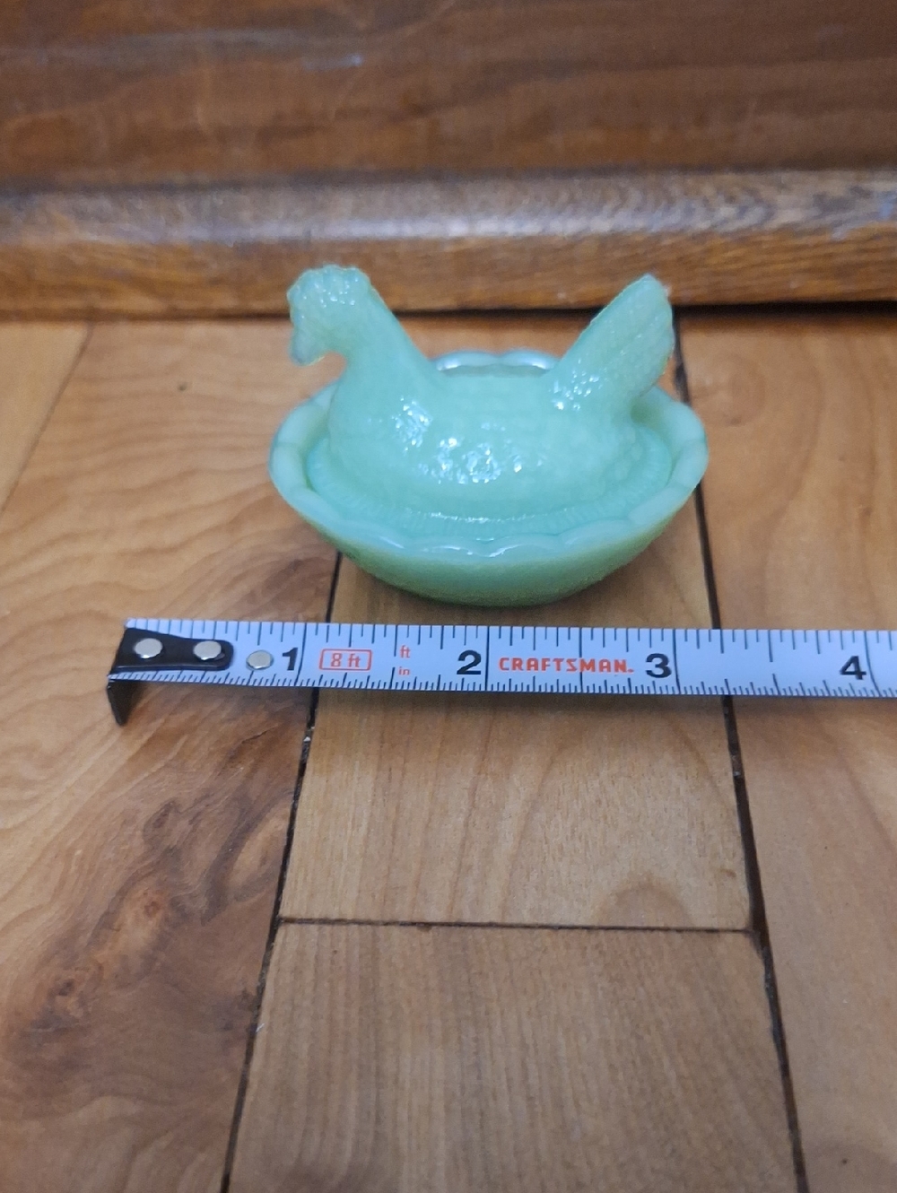 Opaque Light Green Milk Glass Hen on Nest Dish